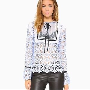 Self portrait baby blue guipure lace blouse